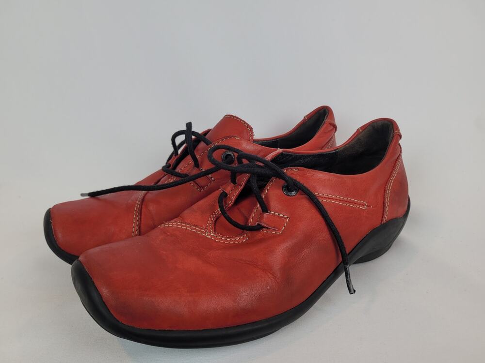 Wolky Women's Rosa Red Lace Up Casual Walking Loafers Size EU 38 US 7